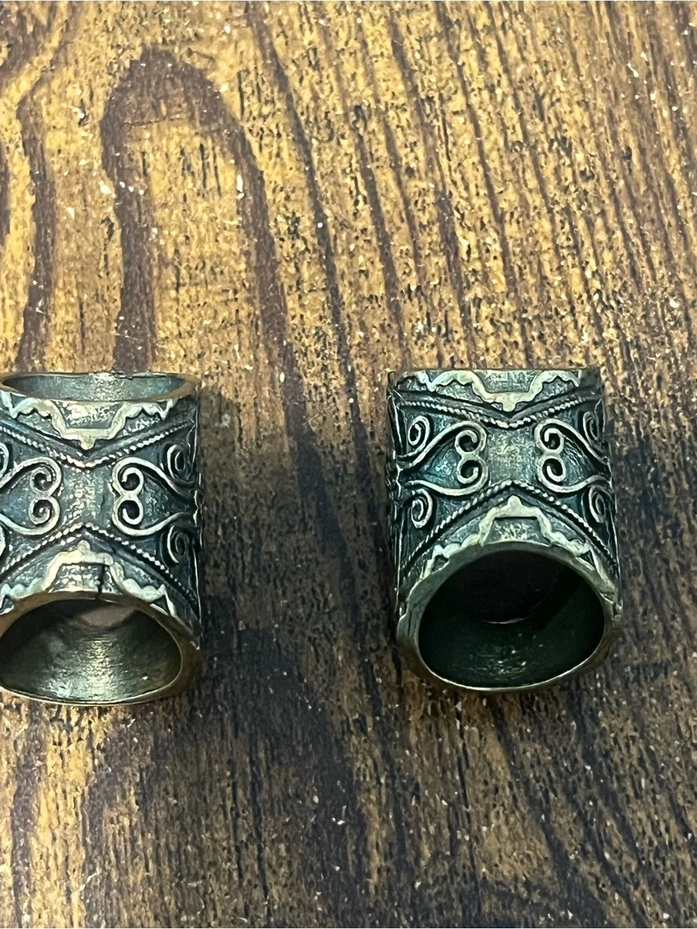 Vintage Style Cameo Wide Band Cuff Rings Set of 2 Antique Brass Filigree